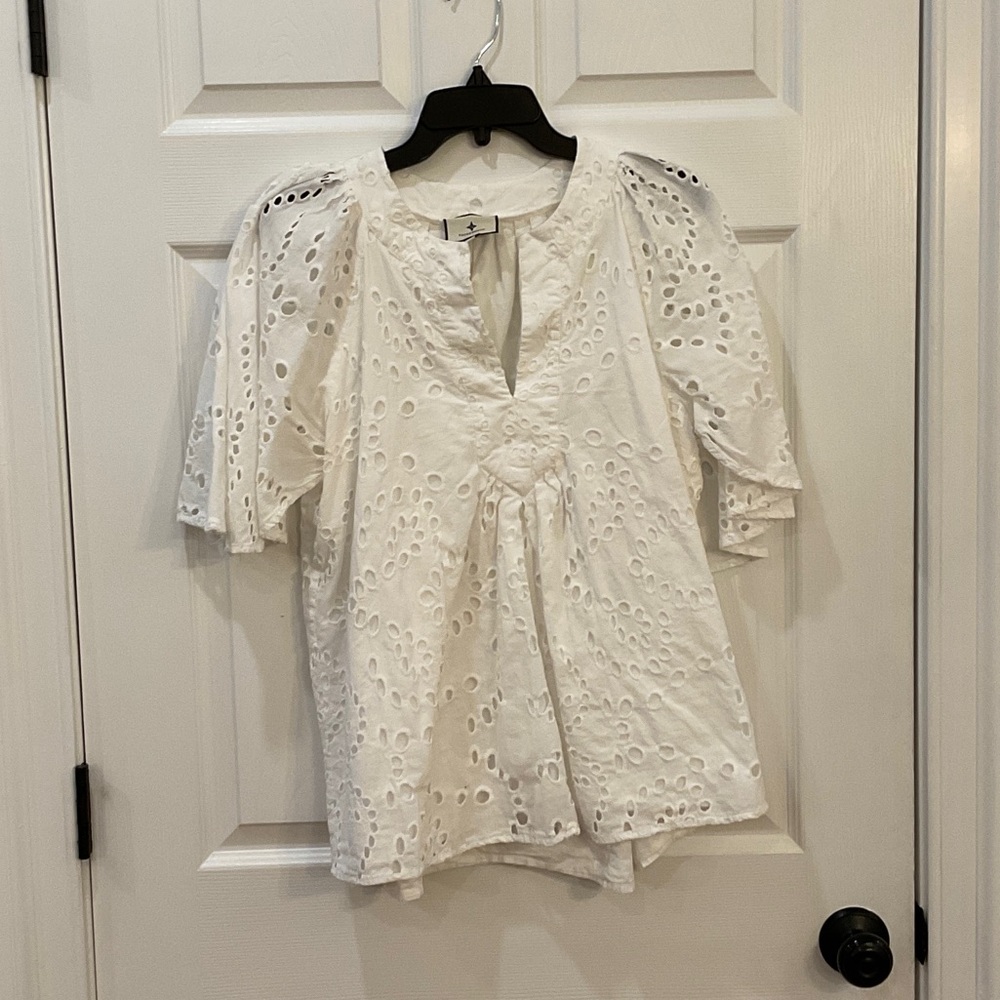 Tuckernuck Finley Flutter Sleeve White Eyelet Top